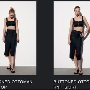 ZARA Black Buttoned Ottoman Knit Skirt and matching cropped top